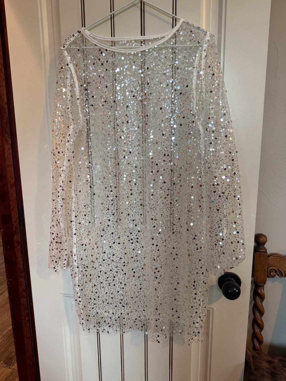 Silver Sequin Sheer Overlay Tunic or Dress.  Like New